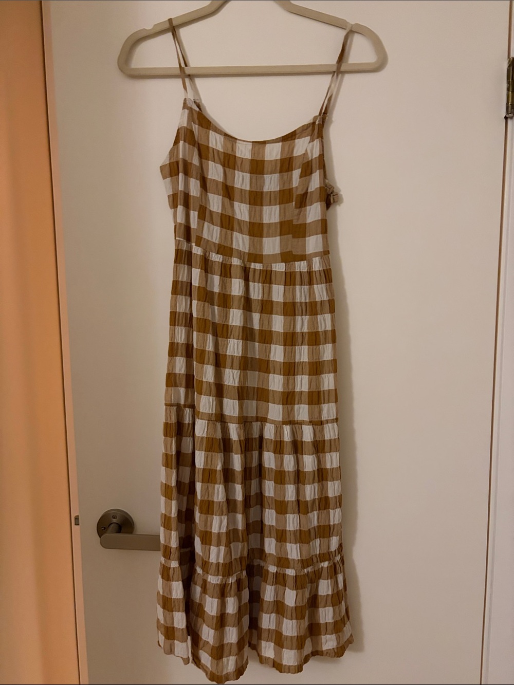 Forever 21 Brown and White Gingham Spaghetti-Strap Maxi Dress